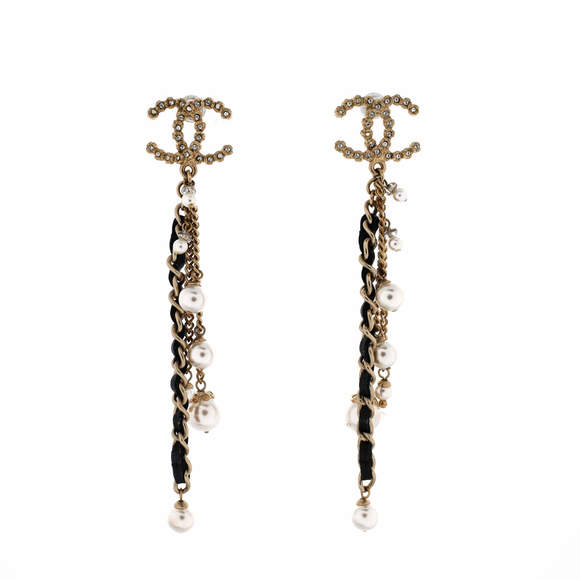 Chanel CC Chain Fringe Dangle Stud Earrings - Picture 1 of 3